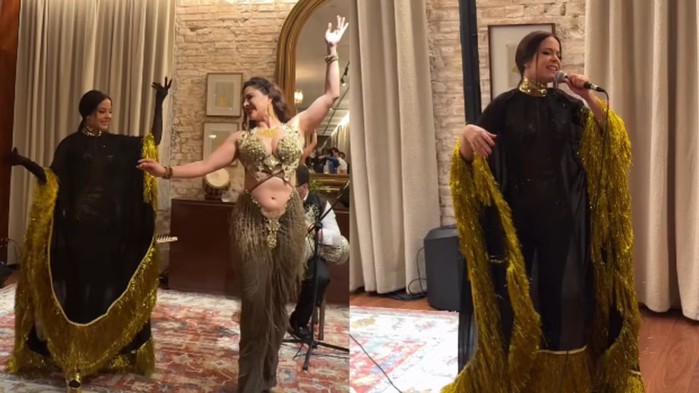 Maiara se arrisca na dança do ventre e solta a voz