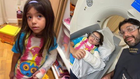 Zoe com o braço enfaixado