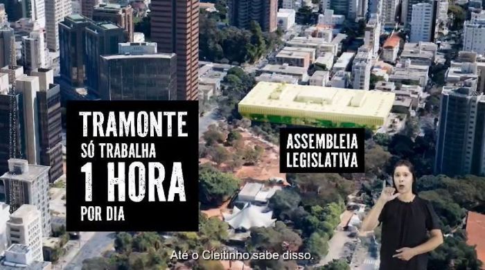 Trecho do vídeo divulgado pela campanha do Fuad e que chama Tramonte de 'parlamentar ausente'