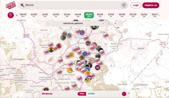 Plataforma Gabarito do Carnaval permite visualizar, de forma fácil, os blocos do Carnaval de BH por localização