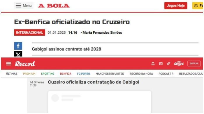 Jornais de Portugal repercutem chegada de Gabigol ao Cruzeiro