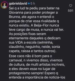 Gabriel e Ludmilla trocaram farpas pelo Instagram