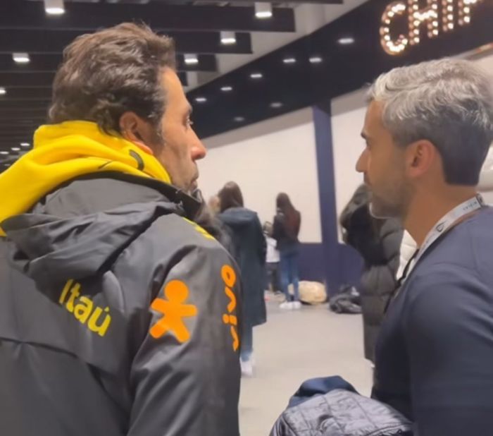 João Adibe, da Cimed, conversa com Gabriel Lima, CEO do Cruzeiro, em Wembley