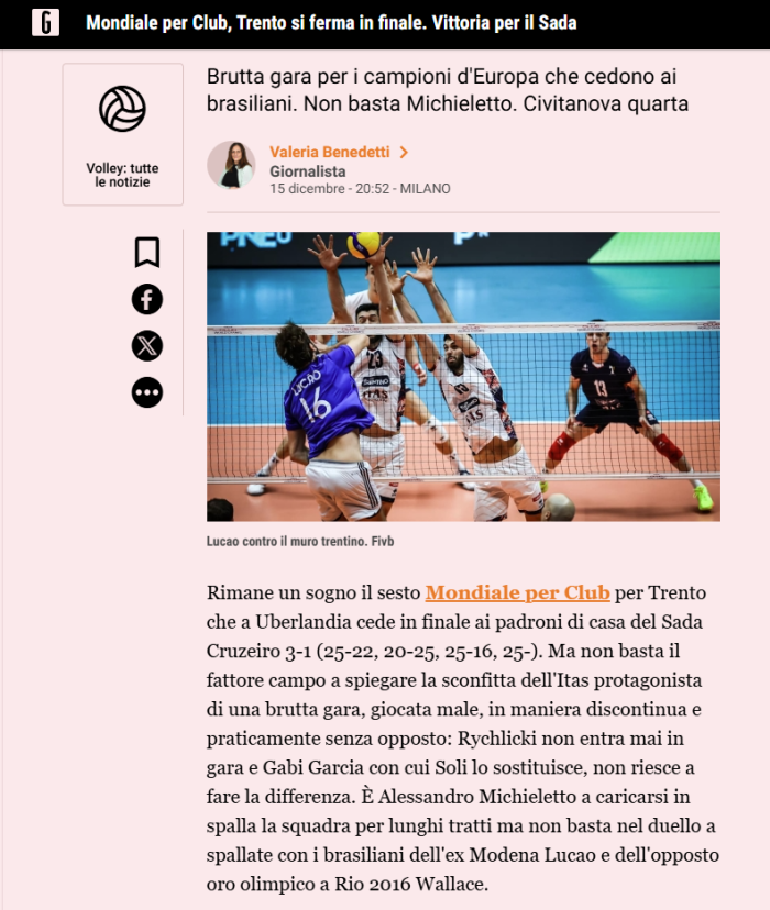 Sada Cruzeiro venceu o Trentino, atual campeão europeu, e se tornou pentacampeão mundial