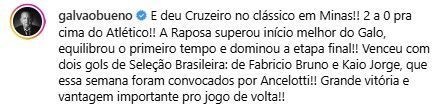 Galvão Bueno reage à vitória do Cruzeiro sobre o Atlético Galvão Bueno reage à vitória do Cruzeiro sobre o Atlético