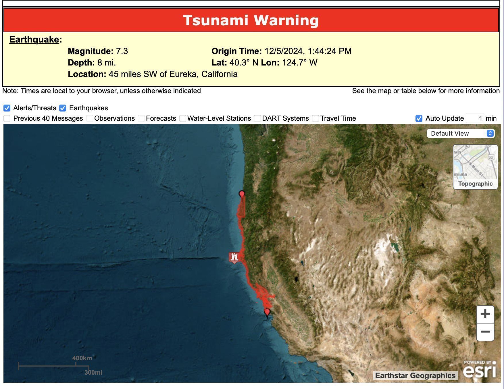 EUA cancelam alerta de tsunami após terremoto na Califórnia