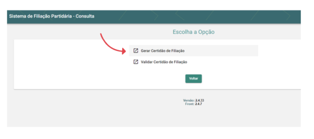 Página do Sistema de Filiação Partidária.