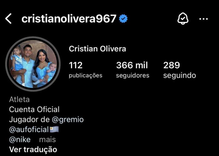 Jogador escreveu que é jogador do Grêmio em sua bio no instagram Jogador escreveu que é jogador do Grêmio em sua bio no instagram