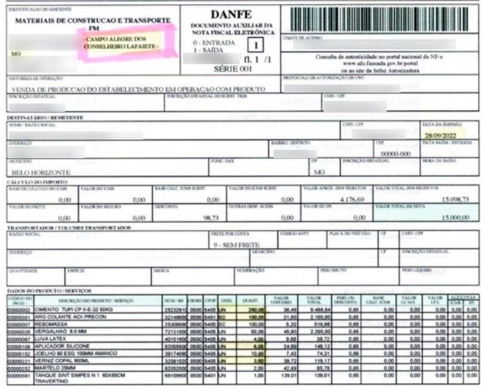 Notas anexadas no processos mostram entregas em endereço de Conselheiro Lafaiete 