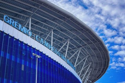 Fachada da Arena do Grêmio, palco do jogo entre Grêmio e Vitória