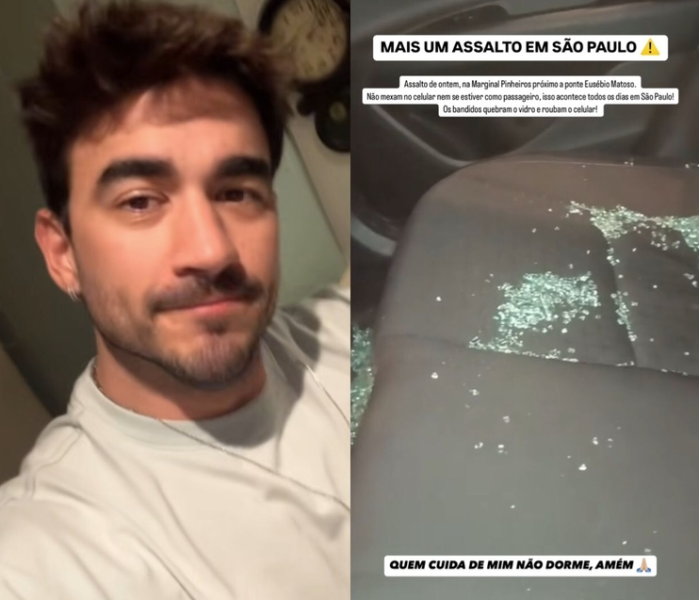 Gui Napolitano exibe carro com cacos de vidro após assalto 