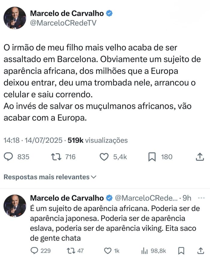 Marcelo de Carvalho apaga comentários