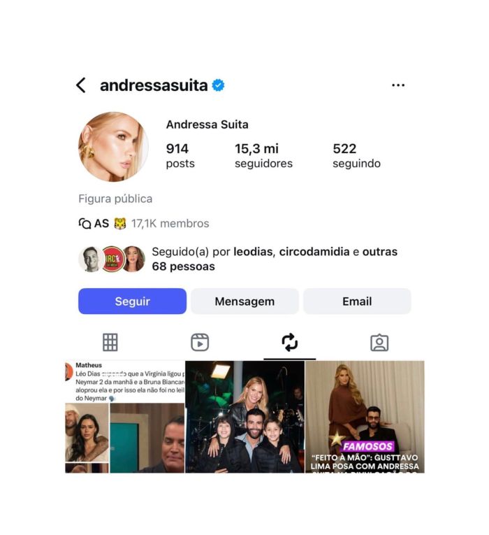 Andressa Suita reposta publicação sem querer