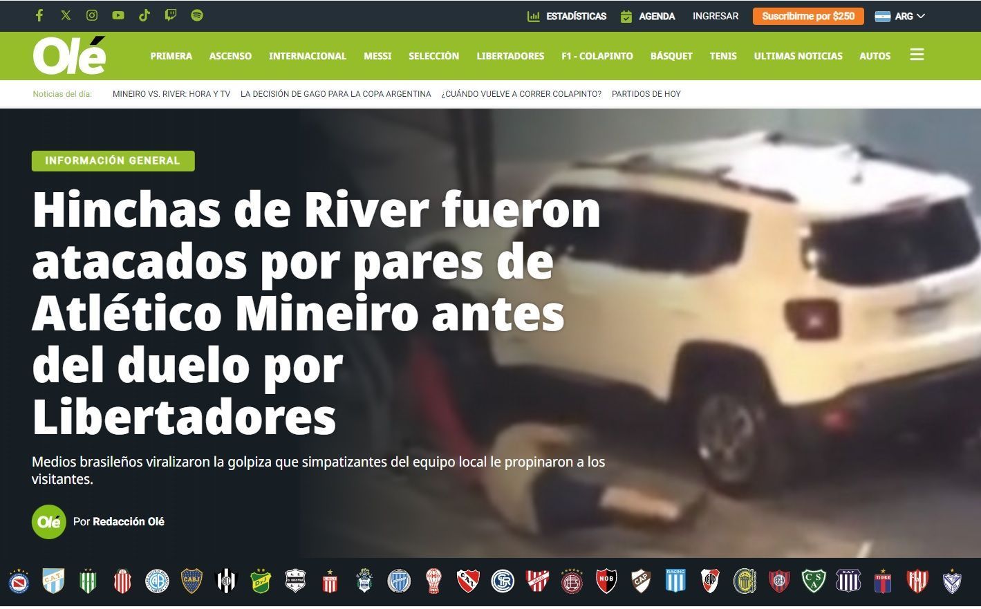 Atlético x River: imprensa argentina destaca confronto entre torcidas em Divinópolis