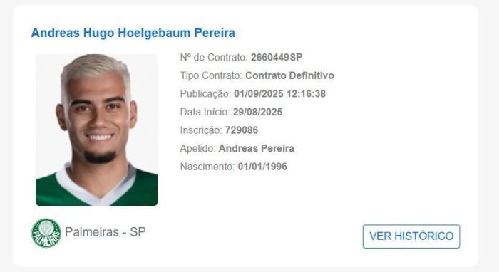 Registro de Andreas Pereira foi publicado no BID