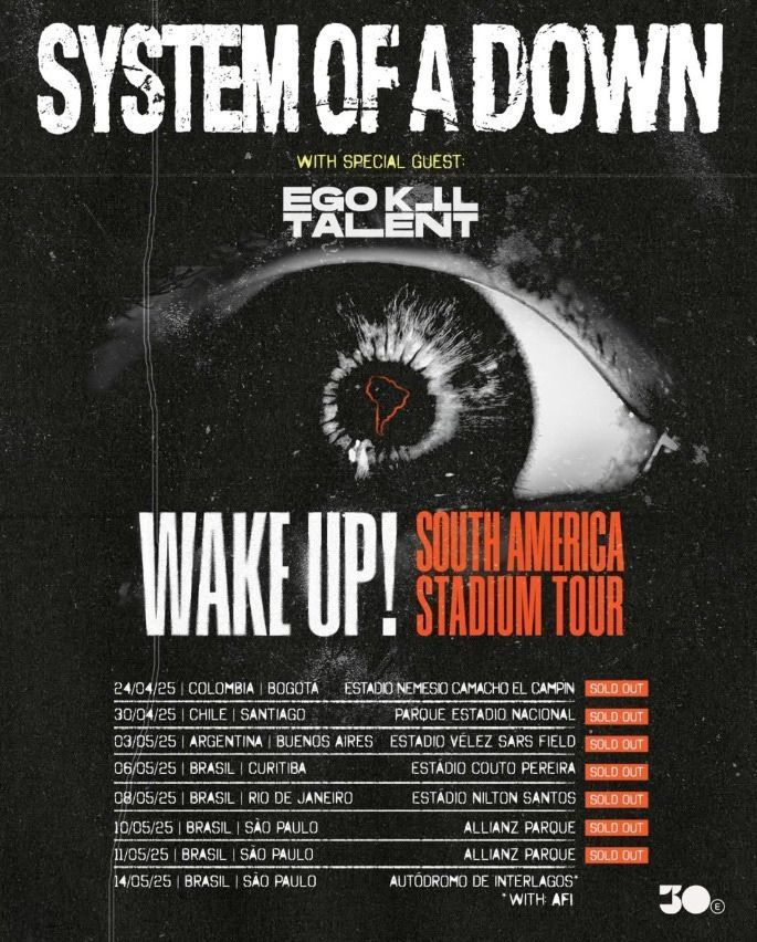 Confira os dias em que SOAD estará na América do Sul