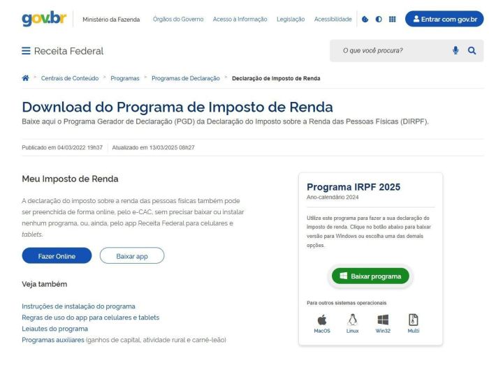 Imposto de Renda 2025: veja como baixar programa e como usar.