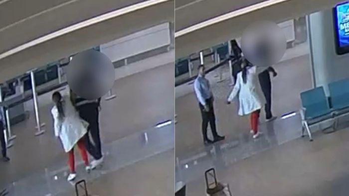 Vídeo: circuito flagra momento em que mulher presa por injúria racial agride funcionário em Confins.