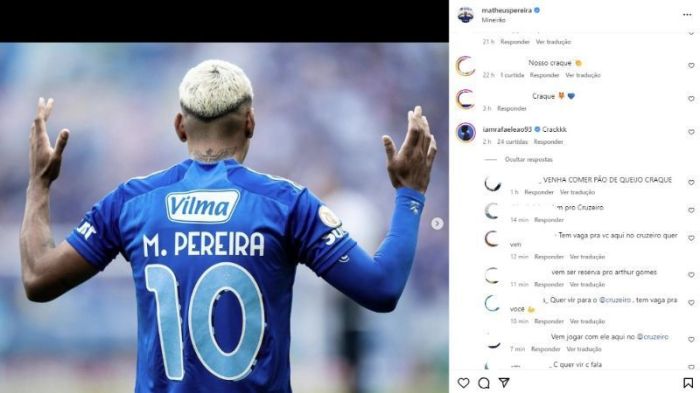 Comentário de Rafael Leão em publicação de Matheus Pereira no Instagram