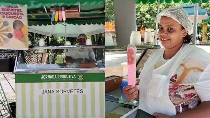 Janaína vende picolé e sorvetes há 25 anos no Parque Municipal