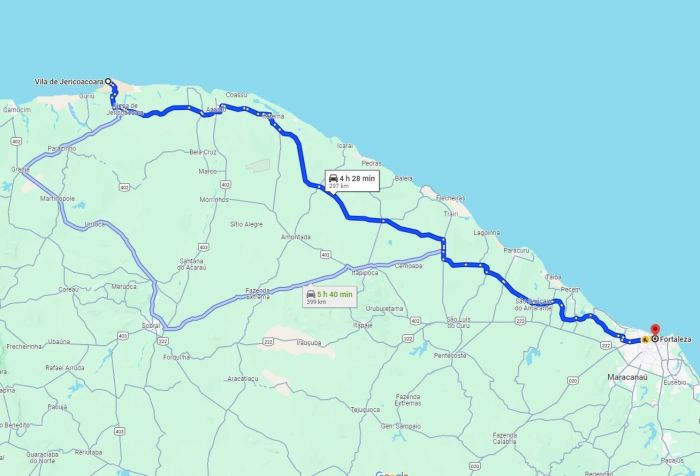 Distância de Jericoacoara a Fortaleza - nova taxa, que será cobrada pela concessionária responsável Distância de Jericoacoara a Fortaleza - nova taxa, que será cobrada pela concessionária responsável