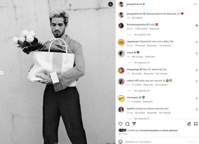 Bruna Marquezine comenta em publicação de João Guilherme Bruna Marquezine comenta em publicação de João Guilherme