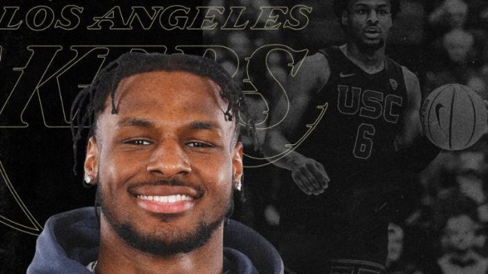 Arte do Los Angeles Lakers com anúncio da seleção de Bronny James