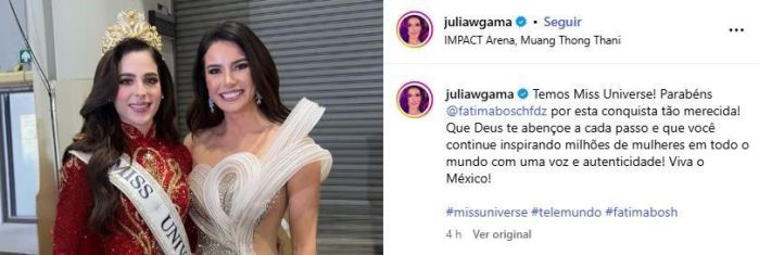 Julia Gama posou ao lado da nova Miss Universo Julia Gama posou ao lado da nova Miss Universo
