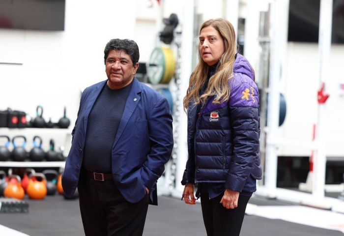 Leila Pereira, presidente do Palmeiras, e Ednaldo Rodrigues, presidente da CBF
