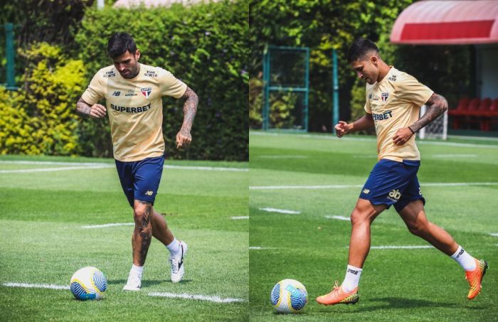 Liziero e Rodrigo Nestor no treino do São Paulo desta sexta Liziero e Rodrigo Nestor no treino do São Paulo desta sexta