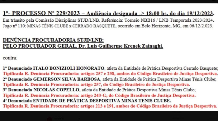 Julgamento marcado pelo STJD sobre suposto caso de racismo em Minas 67 x 68 Cerrado