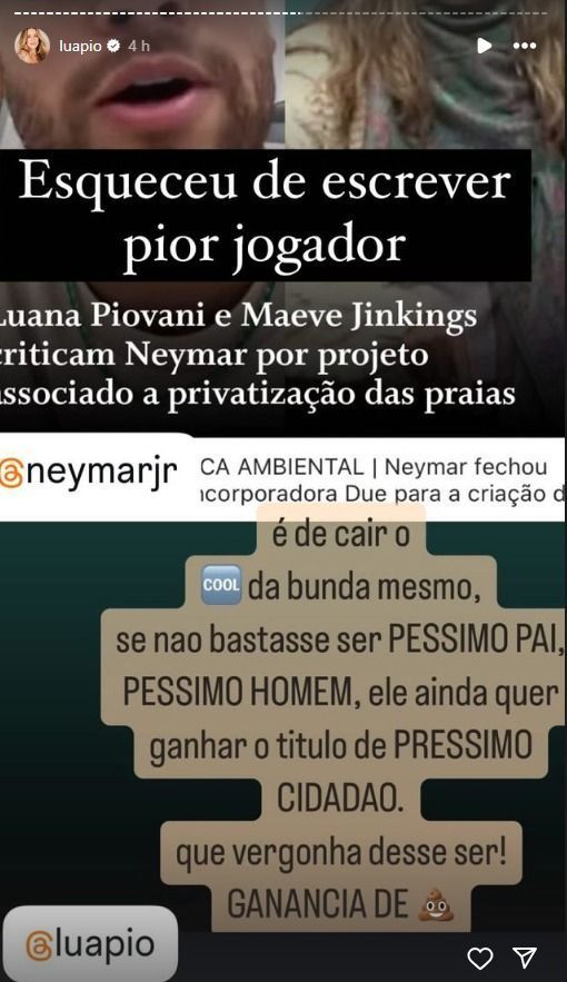 Após a resposta a Neymar, Piovani repostou ainda diversas publicações de seguidores que estão a seu favor na briga entre eles.