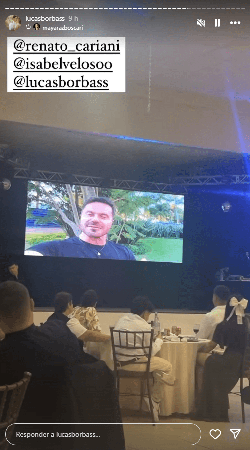 Recado de Renato Cariani foi exibido em festa de casamento de Isabel Veloso