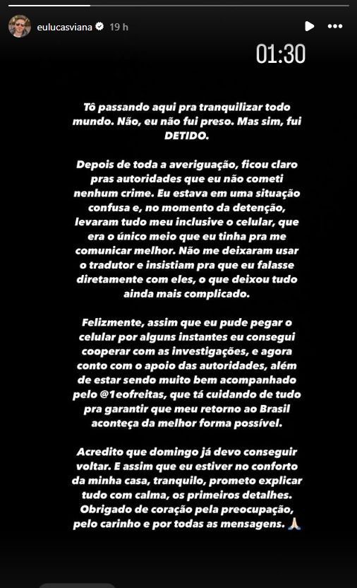 Lucas voltou a falar da situação nas redes sociais Lucas voltou a falar da situação nas redes sociais