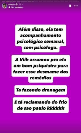 Eli mostrou rotina com a mãe