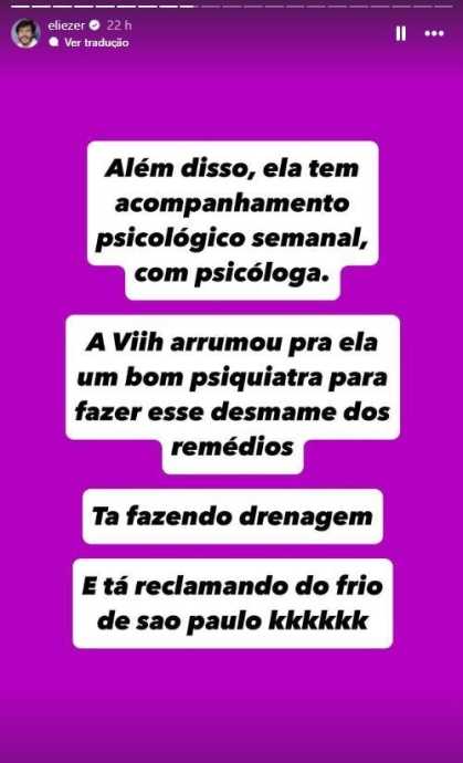 Eli mostrou rotina com a mãe