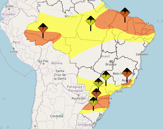 Inmet alerta para risco de chuva no Brasil 