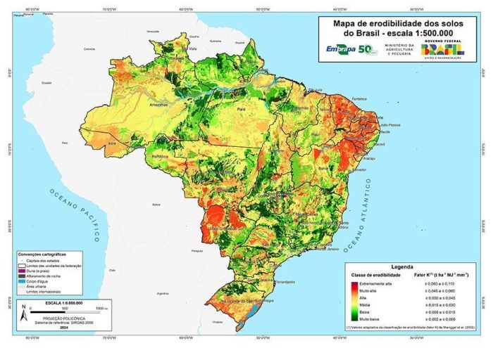 Mapa de erodibilidade dos solos do Brasil 