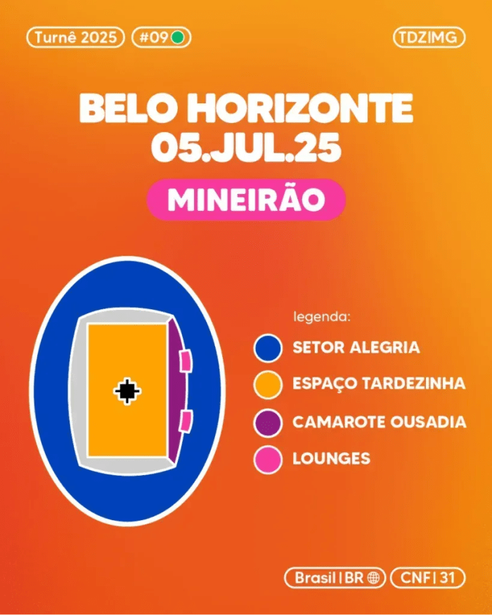 Mapa do evento em Belo Horizonte, que acontece no Mineirão neste sábado (5). 