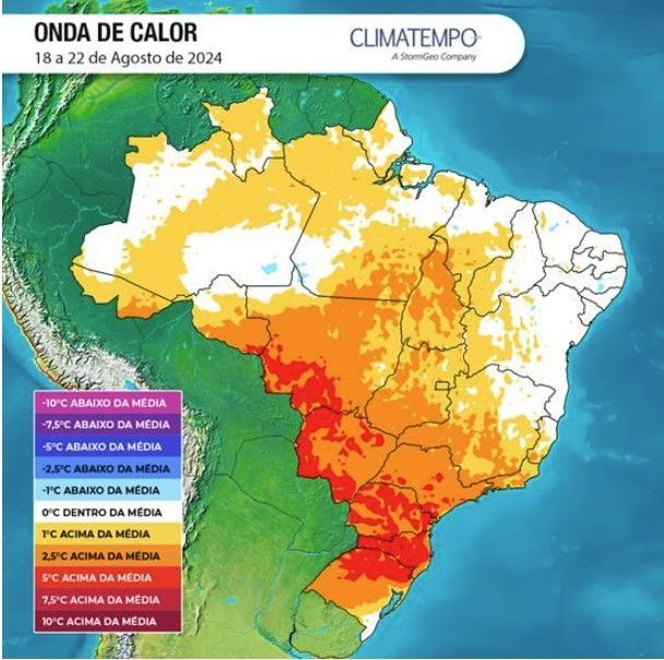 Mapa mostra onde temperatura deve subir em Minas Mapa mostra onde temperatura deve subir em Minas