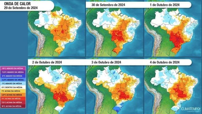 Mapa mostra previsão e frio e calorão para o Brasil 