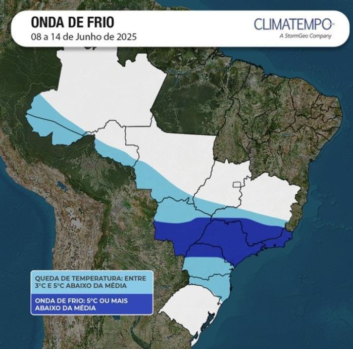 Mapa mostra onde vai fazer mais frio no Brasil