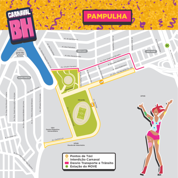 Mapa detalha interdições e alterações no trânsito da Pampulha, em BH