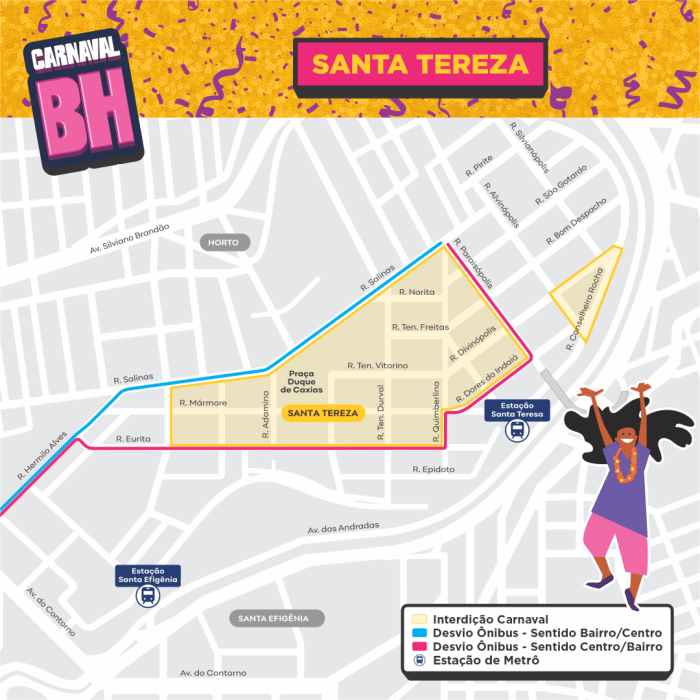 Alterações no trânsito do bairro Santa Tereza, em BH, durante o Carnaval