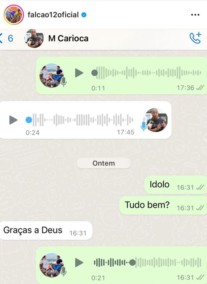 Falcão desconfia que o amigo não tenha sido responsável pelo envio da mensagem