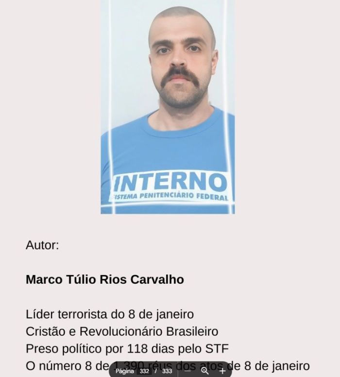 Marco Túlio Rios Carvalhou escreveu um livro sobre sua participação nos atos de 8 de janeiro