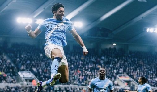Omar Marmoush comemora gol pelo Manchester City na temporada 2025/2026