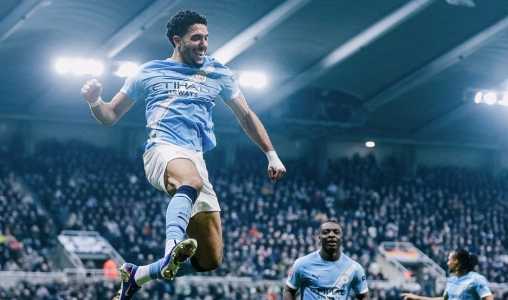 Omar Marmoush comemora gol pelo Manchester City na temporada 2025/2026