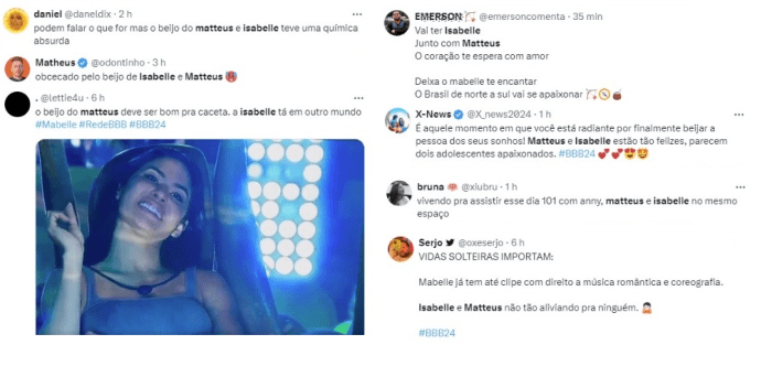 Reações ao primeiro beijo de Matteus e Isabelle no BBB 24
