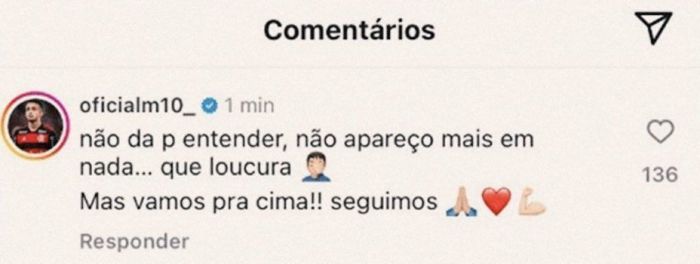 Postagem de Matheus Gonçalves no Instagram